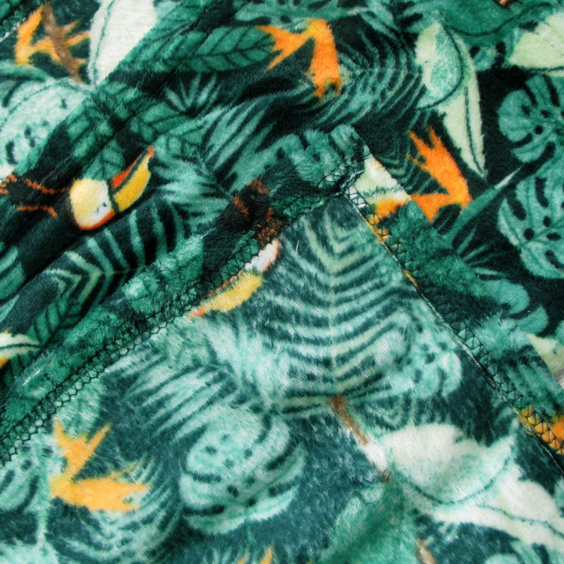 190GSM Fashion Printed Ultra Soft Coral Fleece Throw 127 x 152cm Tropical Jungle Green