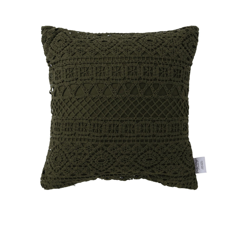 Vintage Design Homewares Tenille Olive Cotton Lace Cushion Cover