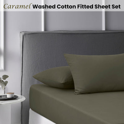 Accessorize Caramel Washed Cotton Fitted Sheet Set Single