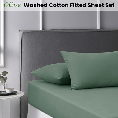 Accessorize Olive Washed Cotton Fitted Sheet Set Single