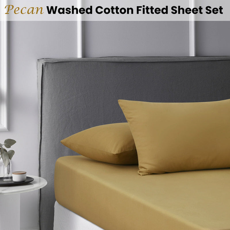 Accessorize Pecan Washed Cotton Fitted Sheet Set Queen