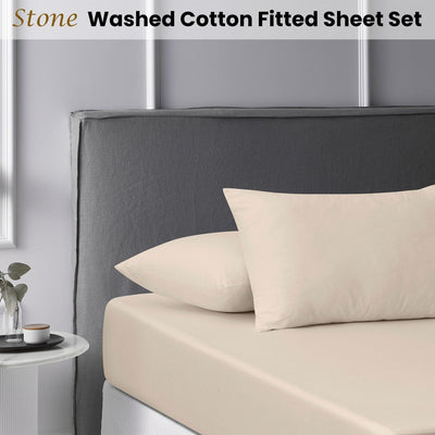 Accessorize Stone Washed Cotton Fitted Sheet Set Queen