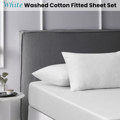 Accessorize White Washed Cotton Fitted Sheet Set Queen
