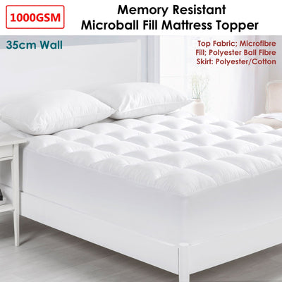 Cloudland 1000GSM Memory Resistant Microball Fill Mattress Topper King Single