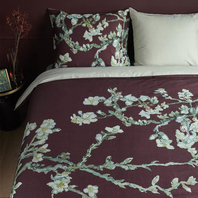 Bedding House Van Gogh Blossom Dark Red Cotton Quilt Cover Set King