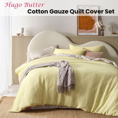 Vintage Design Homewares Hugo Butter Cotton Gauze Quilt Cover Set Super King