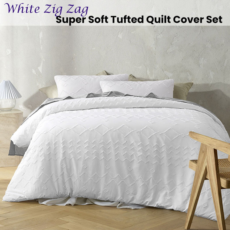 Big Sleep White Zig Zag Super Soft Tufted Quilt Cover Set King