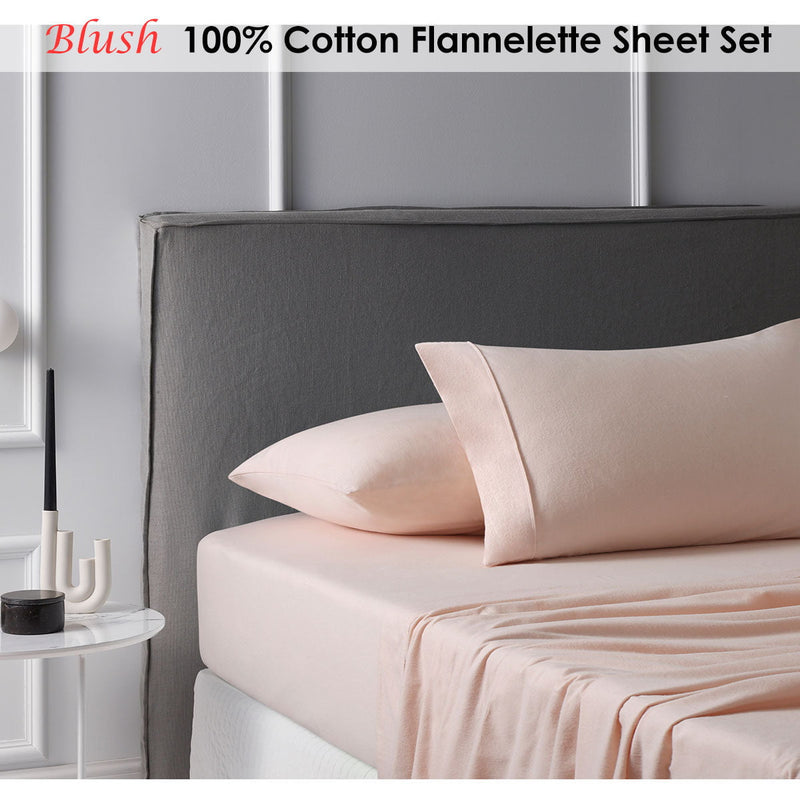 Accessorize Cotton Flannelette Sheet Set Blush Single