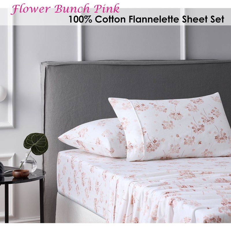 Accessorize Cotton Flannelette Sheet Set Flower Bunch Pink Single