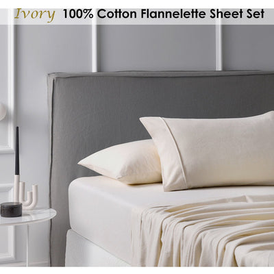 Accessorize Cotton Flannelette Sheet Set Ivory Single