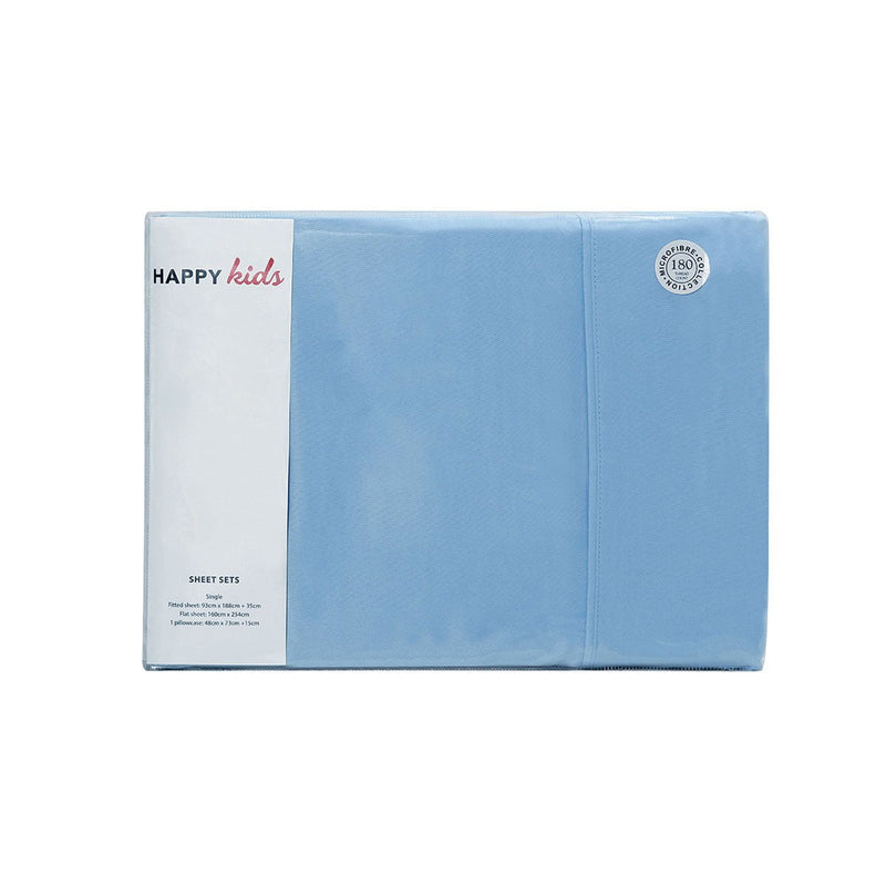 Happy Kids Blue Plain Dyed Microfibre Sheet Set King Single