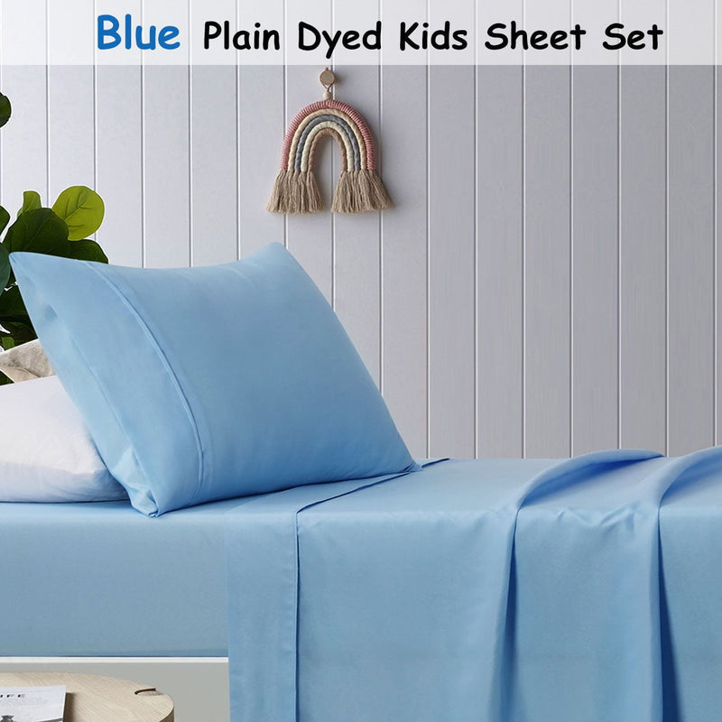 Happy Kids Blue Plain Dyed Microfibre Sheet Set Single
