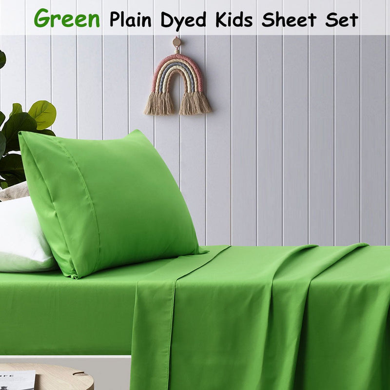 Happy Kids Green Plain Dyed Microfibre Sheet Set King Single