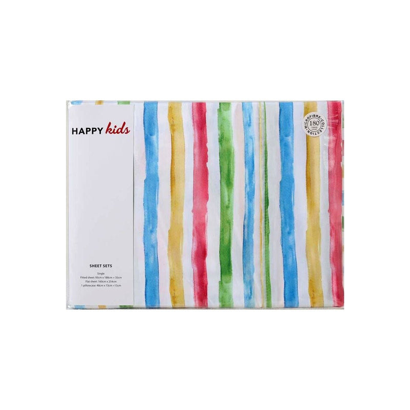 Happy Kids Multi Stripes Printed Microfibre Sheet Set King Single