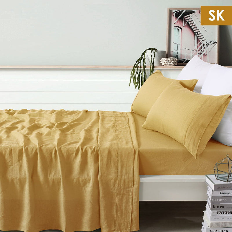 Vintage Design Homewares 100% Linen Ochre Sheet Set Super King