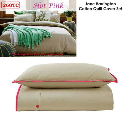 Jane Barrington Cotton Quilt Cover Set Taupe/Hot Pink Double