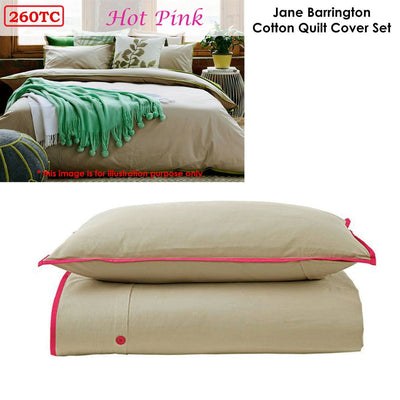 Jane Barrington Cotton Quilt Cover Set Taupe/Hot Pink Single