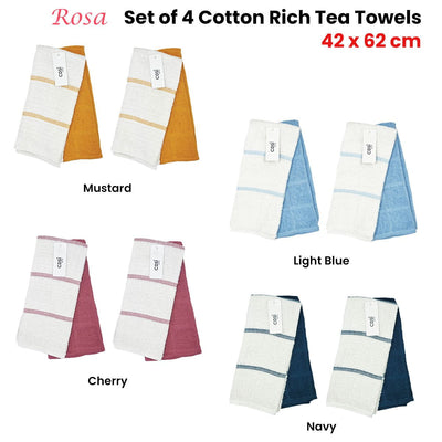 Set of 4 Rosa Cotton Rich Terry Tea Towels 42 x 62cm Cherry