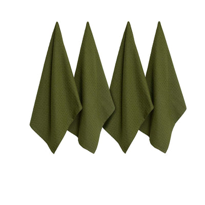 J Elliot Home Waffle Set of 4 Cotton Tea Towels 50 x 70 cm Olive