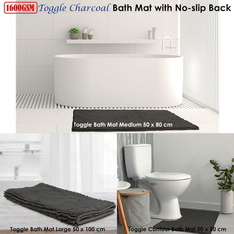 Toggle Microfiber Bath Mat Large Charcoal