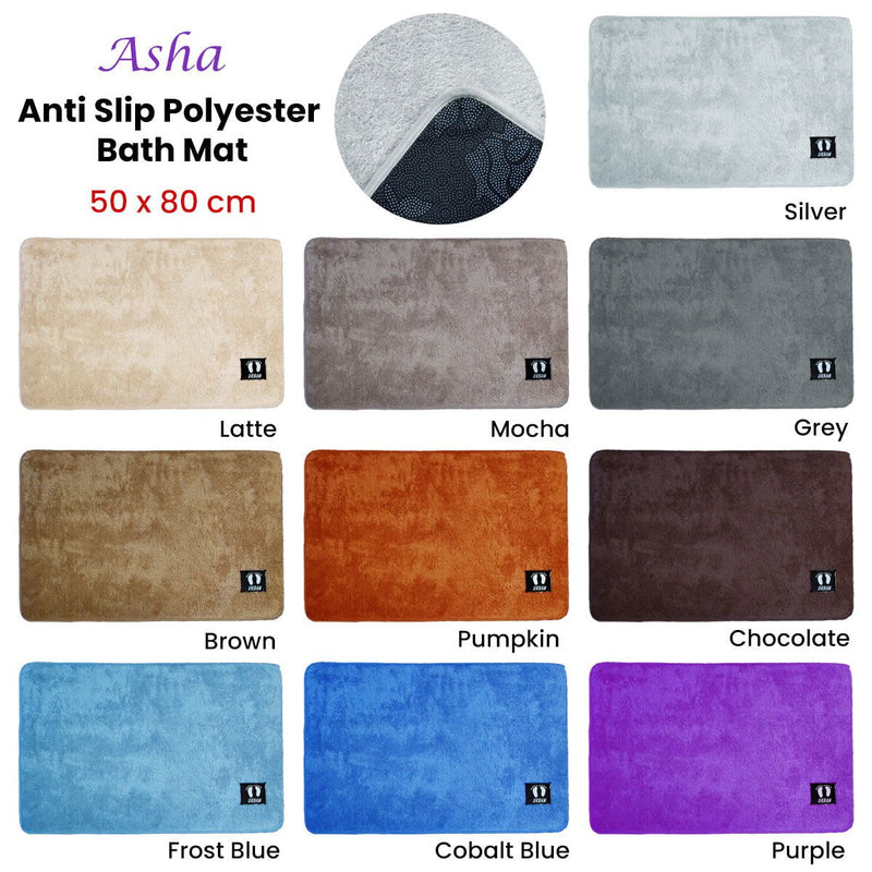 Asha Anti Slip Polyester Bath Mat 50 x 80 cm Brown