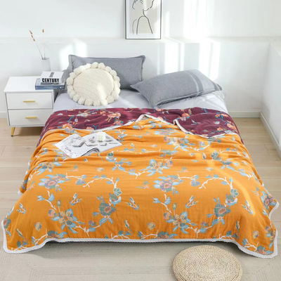 Japanese kimono patterns Style Range In Summer Blossoms Blanket Color Golden Orange & Sangria Red