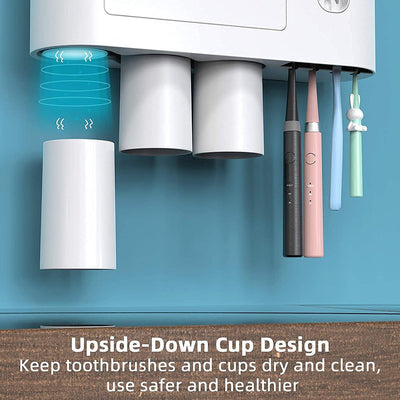 Toothbrush Holders with 3-4 Cups Automatic Toothpaste Dispenser Kit(4 Cups 2 Drawer)