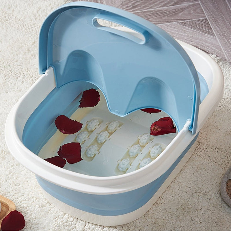 Foot Spa Water Pedicure Foldable Bucket Folding Massage Footbath Soaking Basin(Blue)