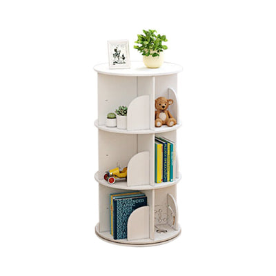 White Wooden Circular 360�� Rotating Bookshelf Display Storage Stand(3 Layers)