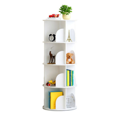 White Wooden Circular 360�� Rotating Bookshelf Display Storage Stand(4 Layers)