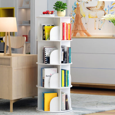 White Wooden Circular 360�� Rotating Bookshelf Display Storage Stand(4 Layers)
