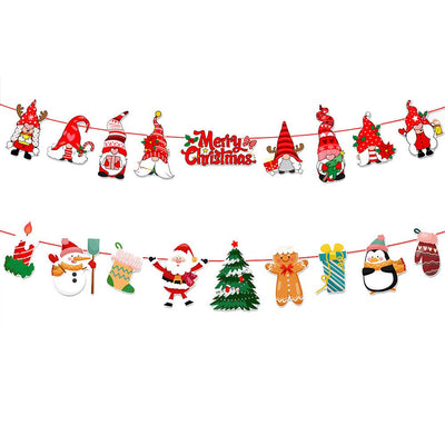 2Pack 3M Christmas Bunting Banners Garland Wall Decor Elk Snowman Party Decor(TO25+TO26)