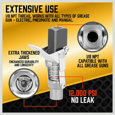 Grease Gun Coupler Quick Release & Lock 1/8‘’ NPT Rated 10,000 PSI Storage Case