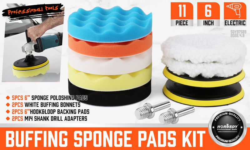 11Pc 6" Buffing Waxing Polishing Pads Kit Sponge Pad Set For Car Polisher Drill