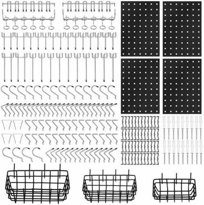 127Pc Pegboard Hooks Set Storage Baskets Organizer Hanger Inc. 4 Small Peg Board