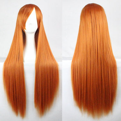New 80cm Straight Sleek Long Full Hair Wigs w Side Bangs Cosplay Costume Womens, Orange