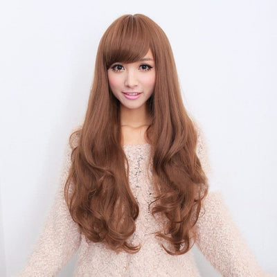 Long Wavy Curly Full Hair Wigs w Side Bangs Cosplay Costume Fancy Anime Womens, Dark Brown