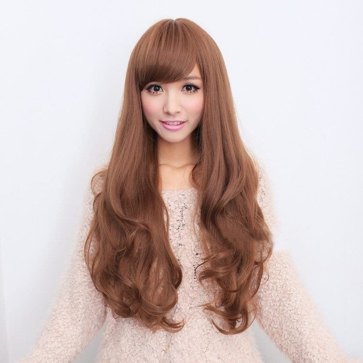Long Wavy Curly Full Hair Wigs w Side Bangs Cosplay Costume Fancy Anime Womens, Flaxen