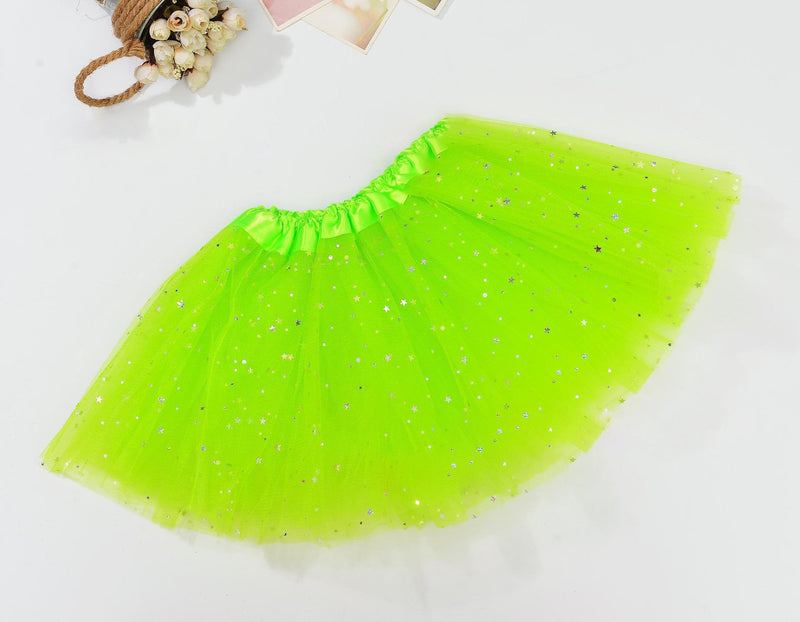 Sequin Tulle Tutu Skirt Ballet Kids Princess Dressup Party Baby Girls Dance Wear, Neon Green, Kids
