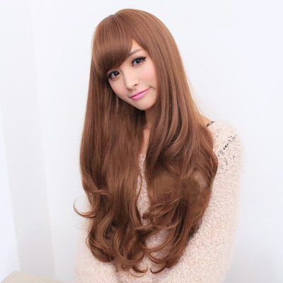 Long Wavy Curly Full Hair Wigs w Side Bangs Cosplay Costume Fancy Anime Womens, Burgundy