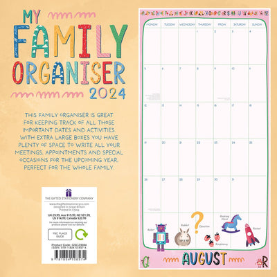 My Family Organiser Unicorn - 2024 Square Wall Calendar 16 Months School Planner