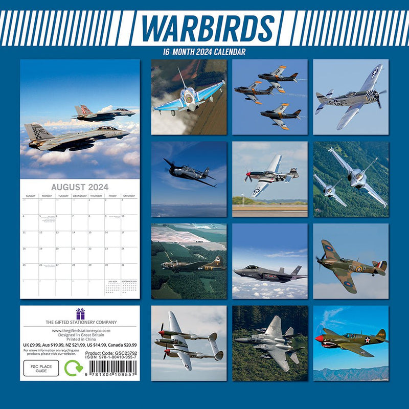 Warbirds - 2024 Square Wall Calendar 16 Month Premium Planner Xmas New Year Gift