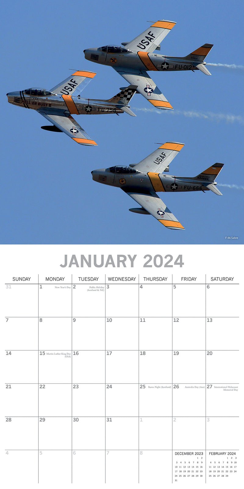 Warbirds - 2024 Square Wall Calendar 16 Month Premium Planner Xmas New Year Gift