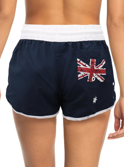 Ladies' Women's Board Shorts Australian Day Flag Gym Beach Aussie Swim Souvenir, Navy, 12