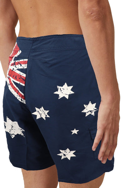 Men's Adult Board Shorts Australian Flag Australia Day Souvenir Navy Beach Wear, Navy, L