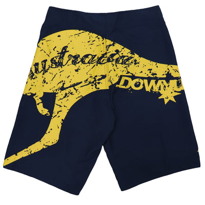 Men's Adult Board Shorts Australia Day Kangaroo Down Under Souvenir Beach Wear, Navy/Yellow, S