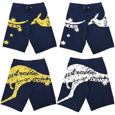 Men's Adult Board Shorts Australia Day Kangaroo Down Under Souvenir Beach Wear, Navy/Yellow, M