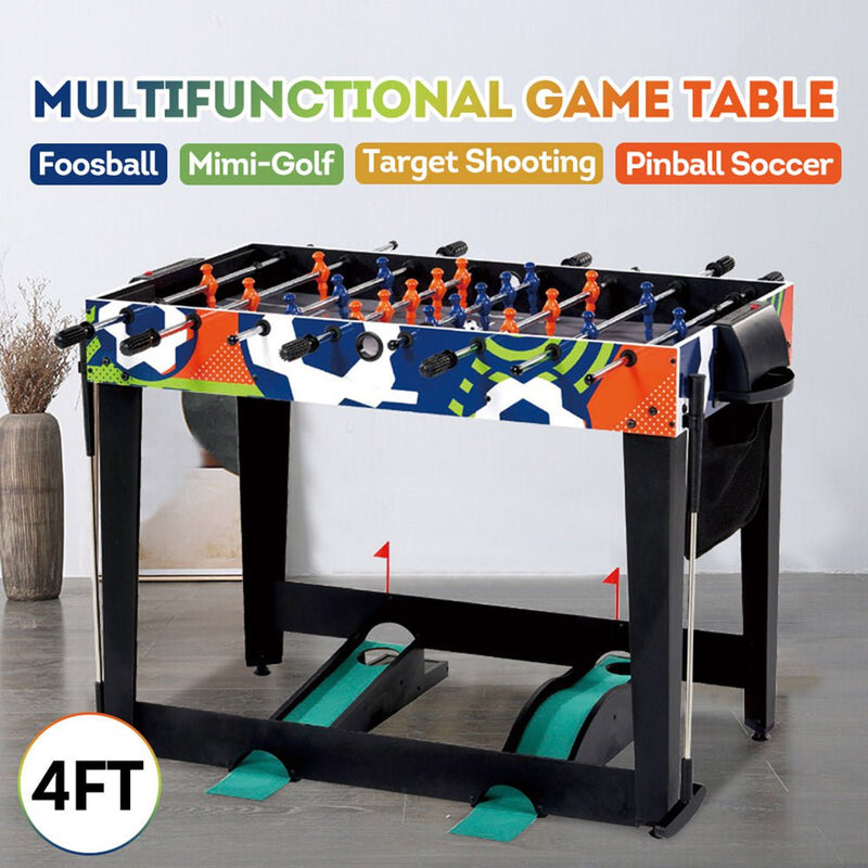 T&R SPORTS 4FT 4-In-1 Multifunctional Table Pinball Soccer/Foosball Table/Target Shooting/Mini-Golf - Black