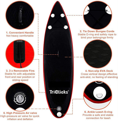 06RK Black/Red Stand Up Paddle SUP Inflatable Surfboard Paddleboard W/ Accessories & Backpack