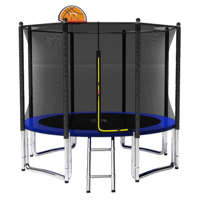 Pop Master Flat Trampoline Basketball Hoop Ladder Kids with PE sunshade cover 5 Year Warranty Only For Frame With Free Bonus Package - 12FT